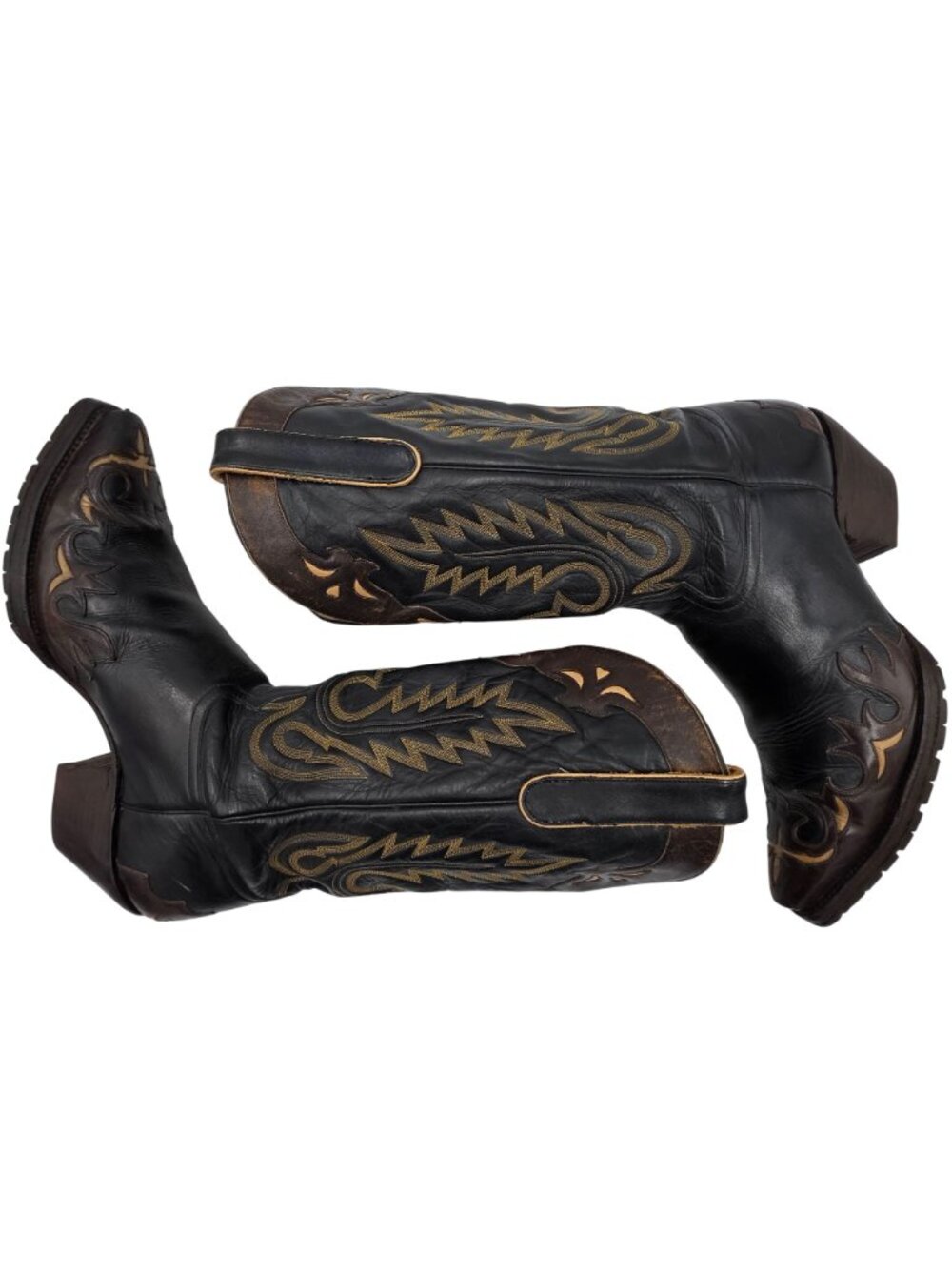 Liberty Boots Co Mens 12D Black Brown Leather Cowboy Western Biker Motorcycle - Picture 16 of 16